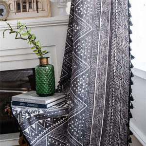 Open image in slideshow, African Geometric Inspired Curtain with Tassels
