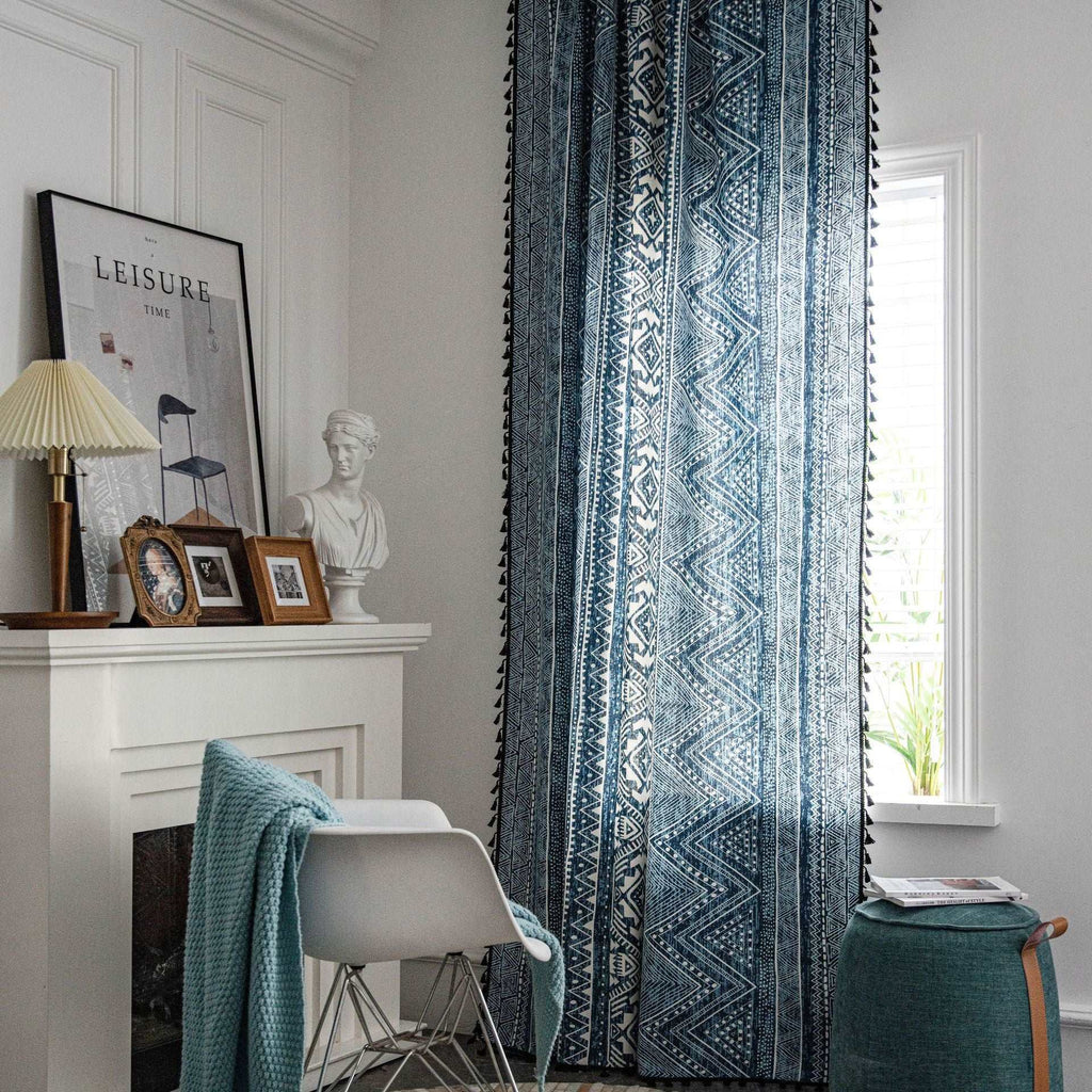 African Geometric Inspired Curtain with Tassels