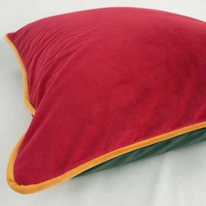 Olive Green & Red Velvet Pillow Case