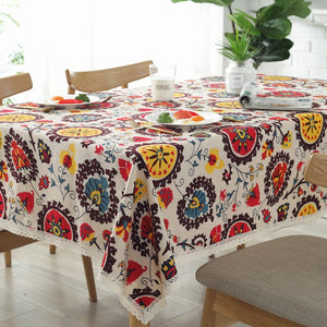 Sunflower Medallion Cotton Linen Tablecloth